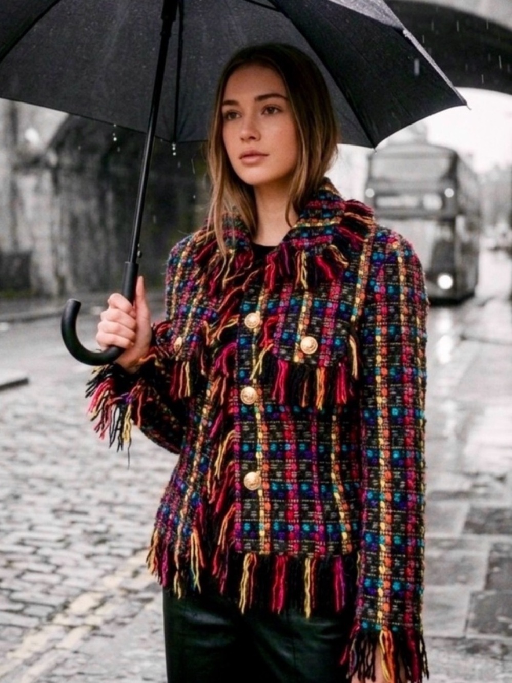 Vintage 90s Ferretti
Jeansphilosophy Multicolored Tweed Fringe Blazer m.i. Italy